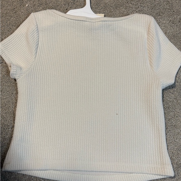 Universal Thread Cream Ribbed Short Sleeve Top - Picture 3 of 4